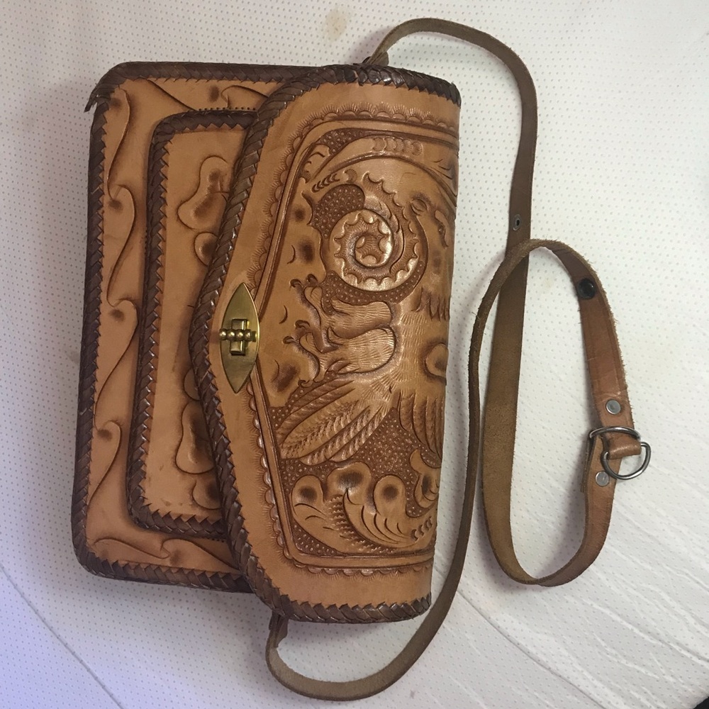 60’s vintage Handmade handtooled leather bag